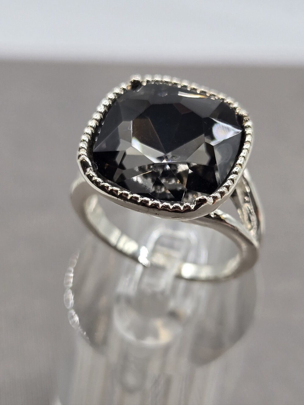 Silver Smokey Quartz Tone Cocktail Ring Size 8 CHUNKY smokey topaz aesthetic